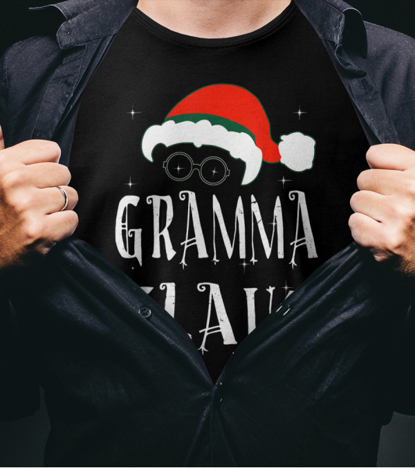 Gramma Claus Matching Family Group Christmas Holiday Santa Hat Glasses T-Shirt