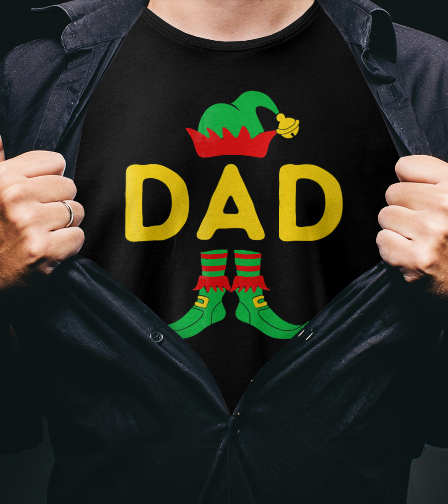 Dad Elf Hat And Boots Festive Christmas Family Mat T-Shirt