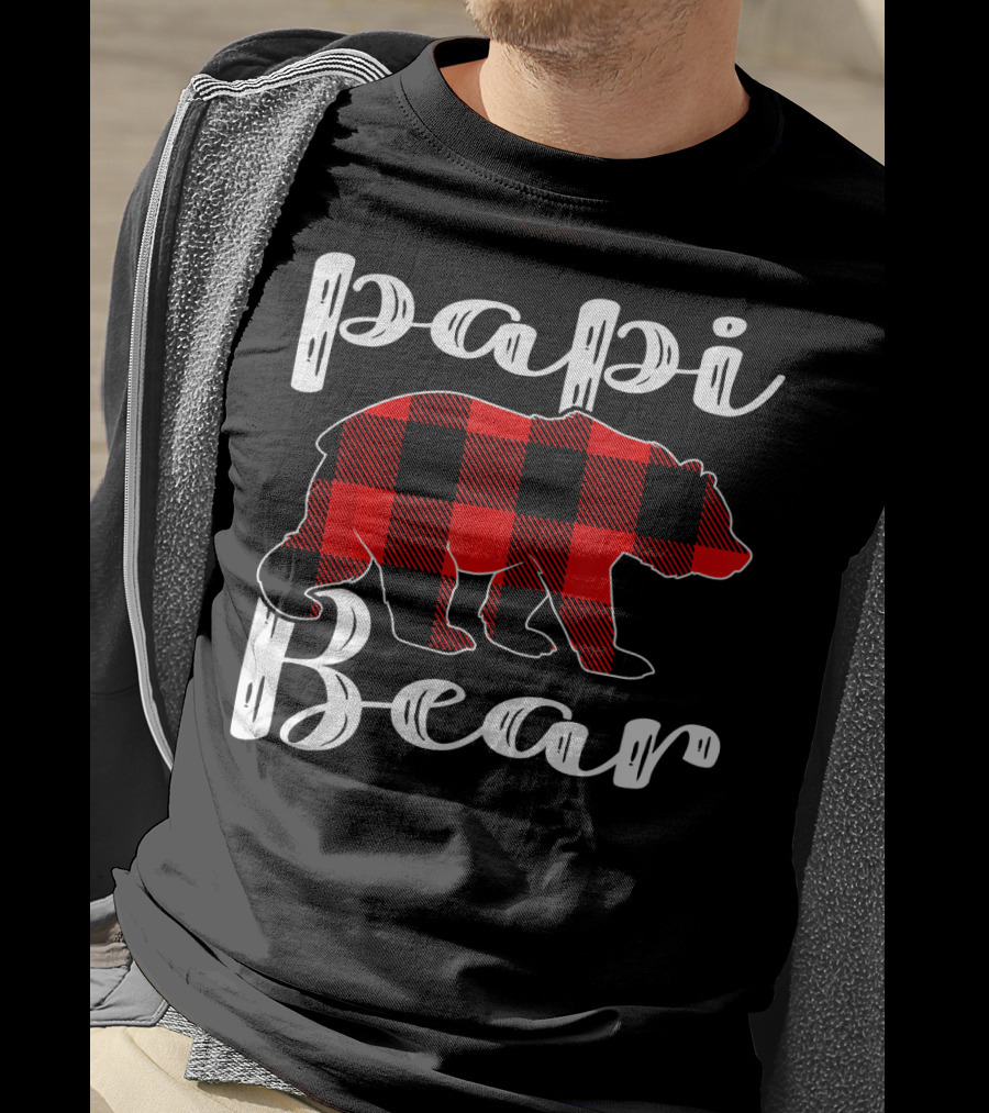 Papi Bear Plaid Christmas Matchin Buffalo Check T-Shirt