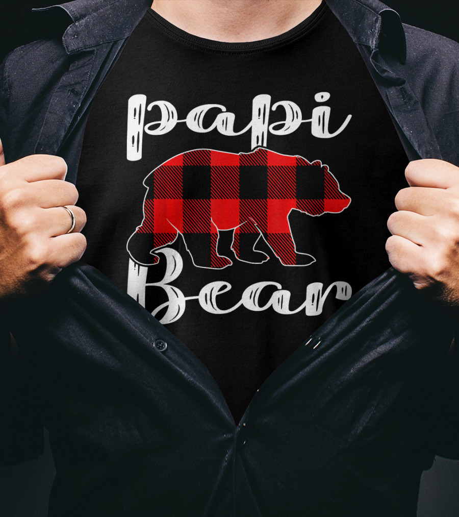 Papi Bear Plaid Christmas Matchin Buffalo Check T-Shirt