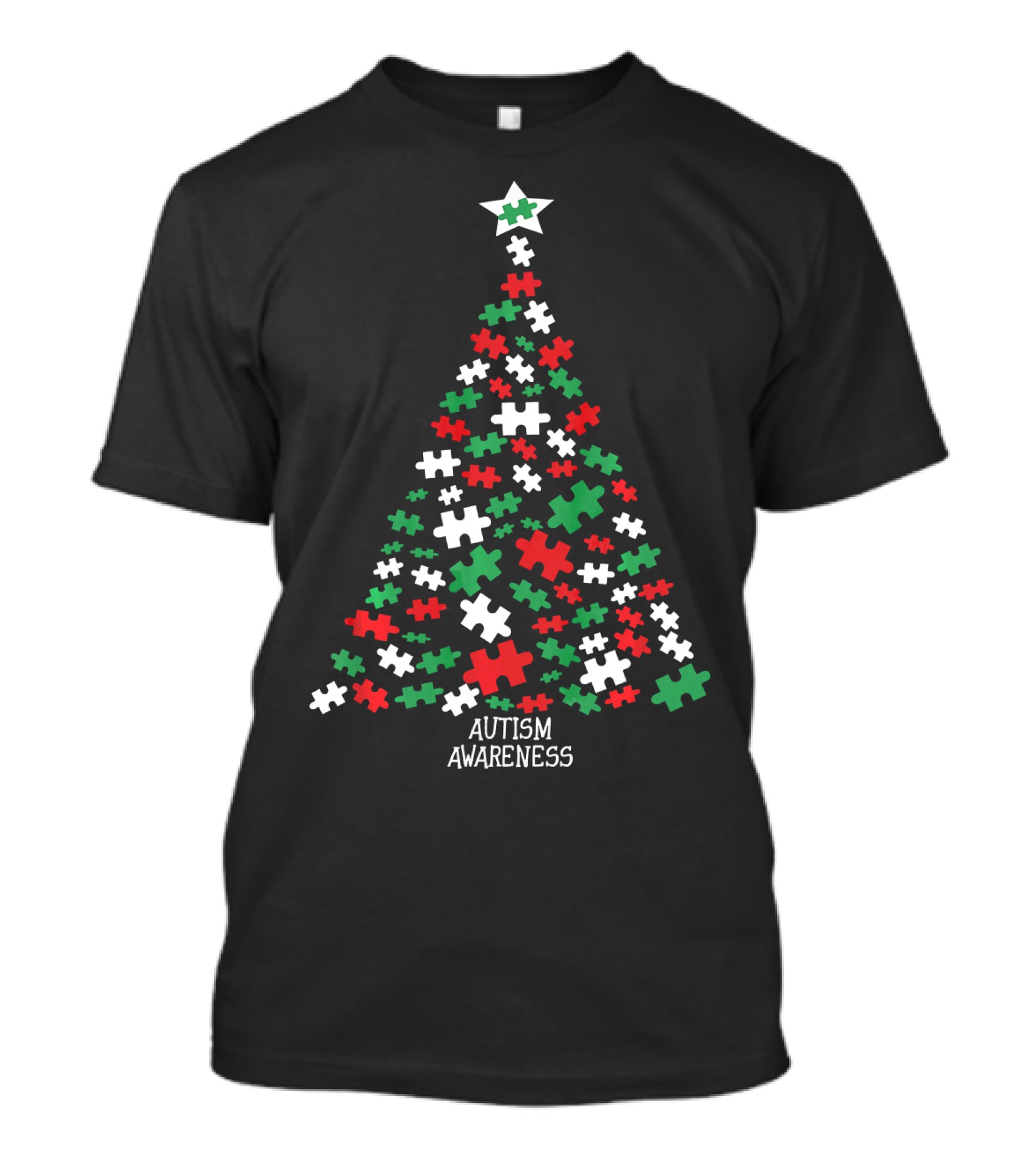 Christmas Autism Awareness Puzzle Piece Tree T-Shirt