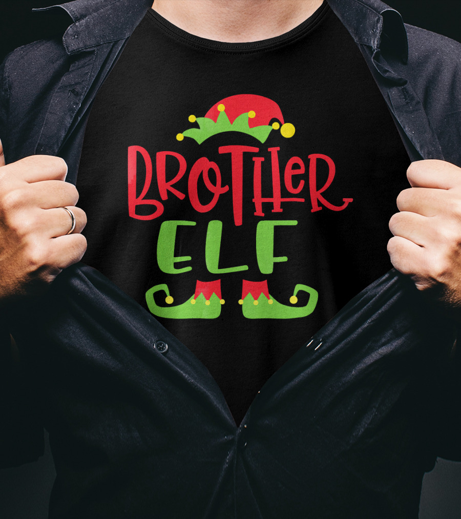 Brother Elf Christmas Hat And Shoes Festive Humor T-Shirt
