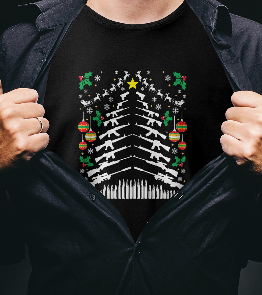 Guns AR 15 2nd Amendment Christmas Tree Funny Long Holiday T-Shirt