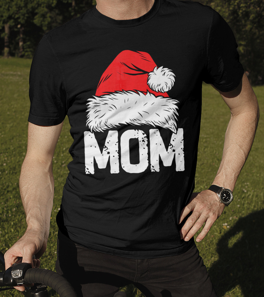 Mom Christmas Santa Hat Family Match T-Shirt