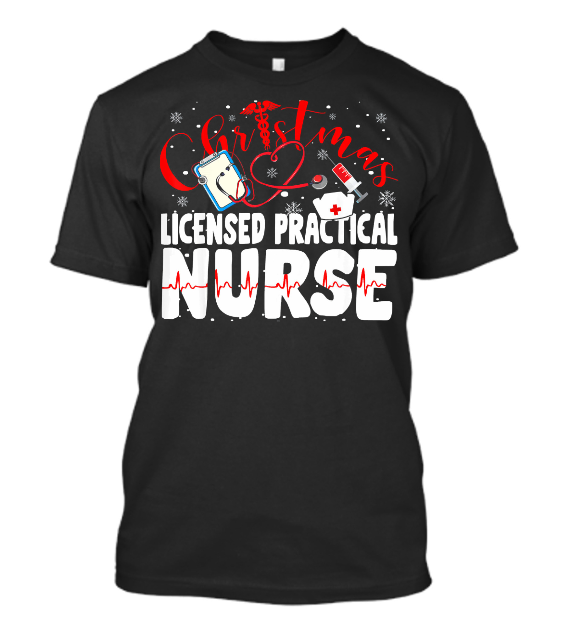 Christmas Licensed Practical Nurse Stethoscope Syringe Snowflakes T-Shirt