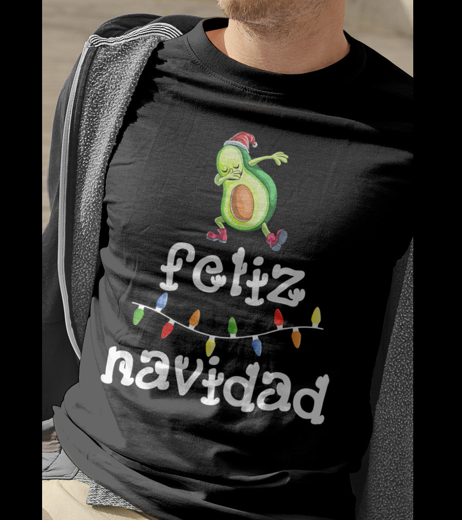 Feliz Navidad Avocado Dabbing With Christmas Lights T-Shirt