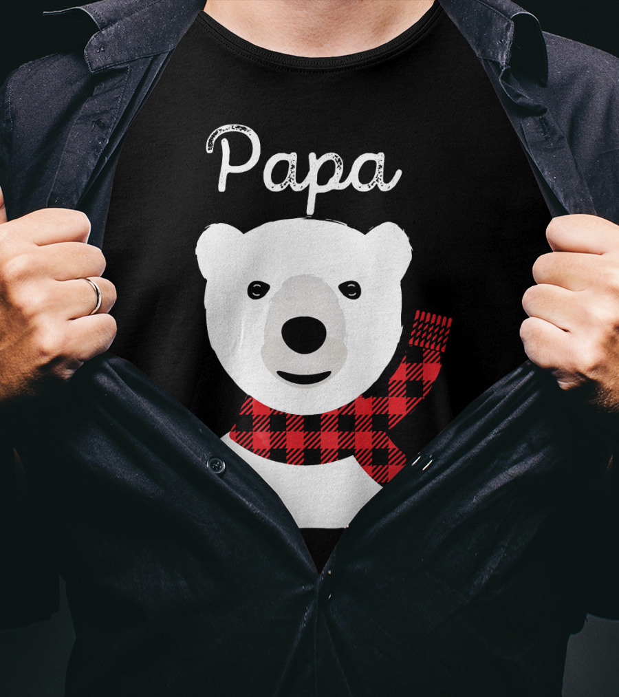 Papa Bear Buffalo Check Christmas Family Matching T-Shirt