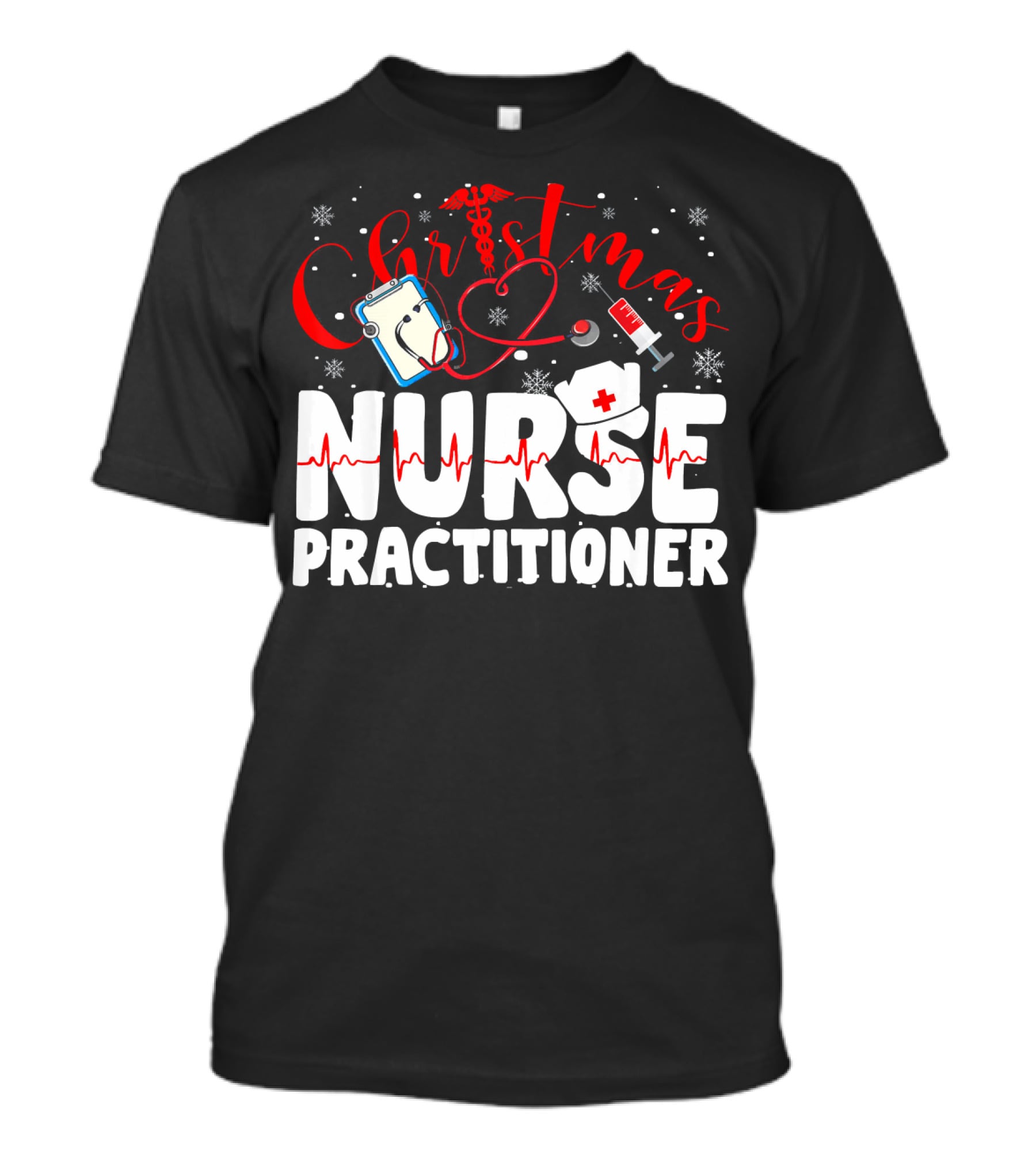 Christmas Nurse Practitioner Funny Nurse Clipboard Syringe Snowflakes T-Shirt