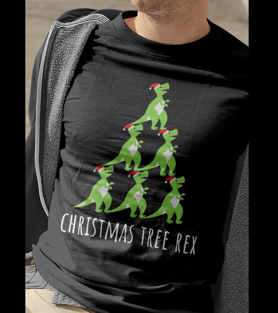 Christmas Tree Rex Dino Funny Boy Girl Santa Hats T-Shirt