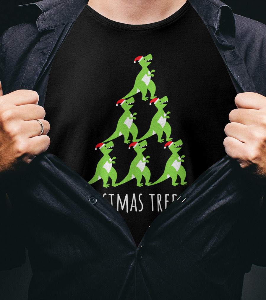 Christmas Tree Rex Dino Funny Boy Girl Santa Hats T-Shirt