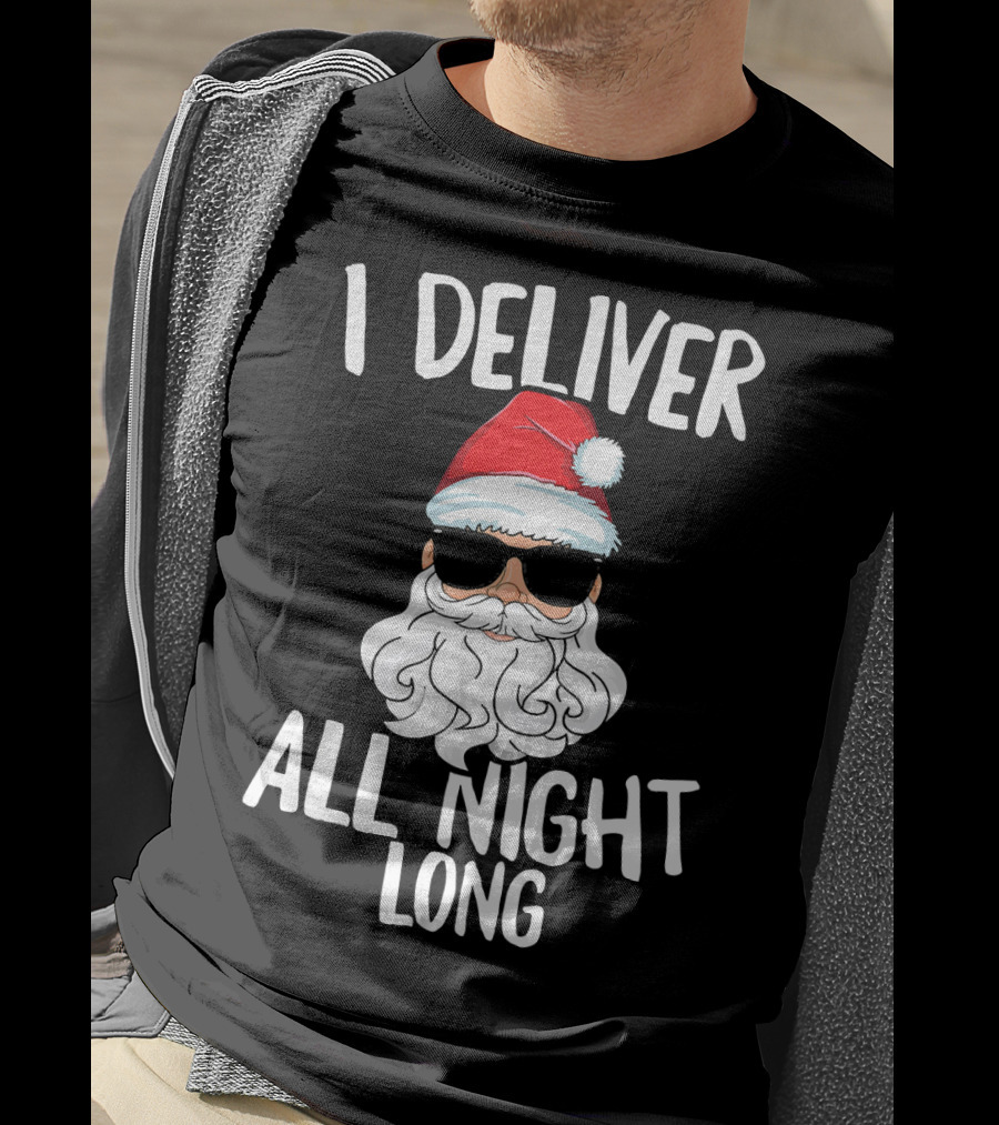 I Deliver All Night Long Santa Claus Sunglasses Christmas T-Shirt