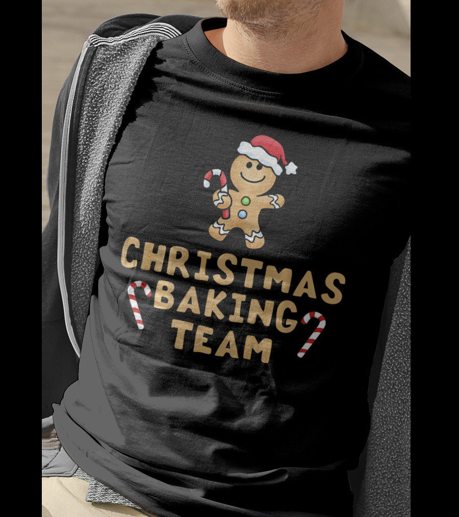 Christmas Baking Team Gingerbread Man Candy Canes And Santa Hat T-Shirt