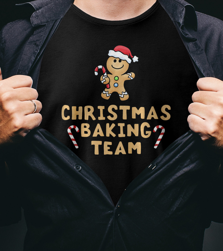 Christmas Baking Team Gingerbread Man Candy Canes And Santa Hat T-Shirt