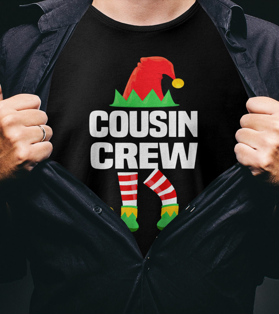 Cousin Crew Elf Hat Striped Legs Christmas T-Shirt