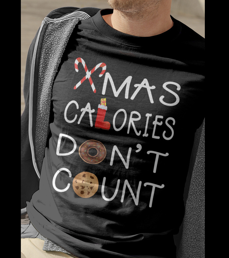 Xmas Calories Don't Count Candy Cane Boot Donut Cookie T-Shirt