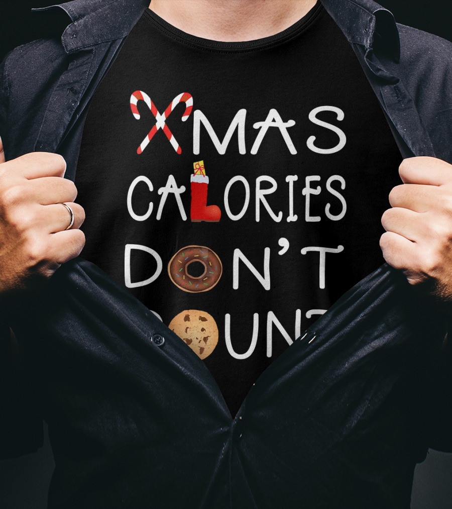 Xmas Calories Don't Count Candy Cane Boot Donut Cookie T-Shirt