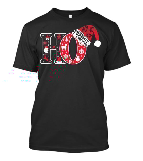 HO HO HO Merry Christmas Santa Hat Snowflakes T-Shirt
