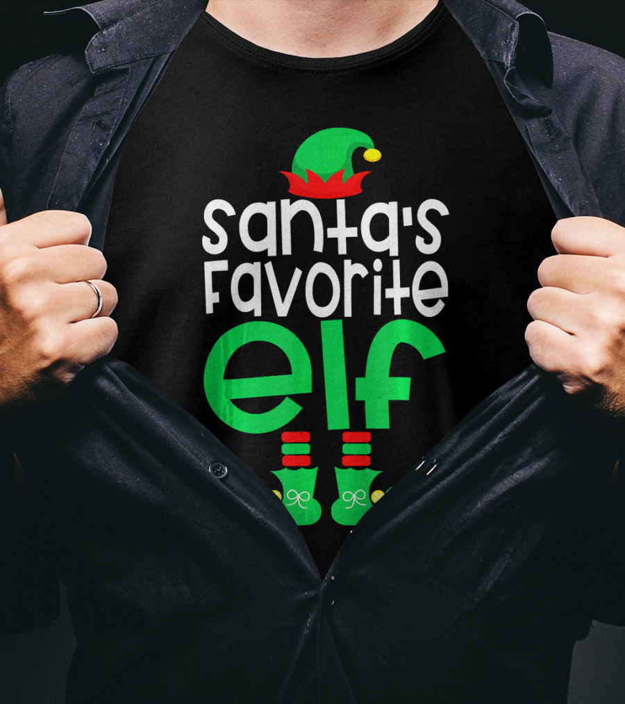 Santa's Favorite Elf Festive Outfit With Hat And Shoes T-Shirt