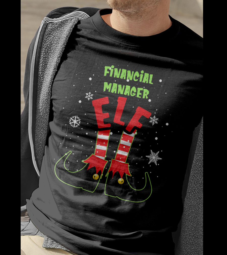 Financial Manager Elf Christmas Snowflake Striped Socks T-Shirt