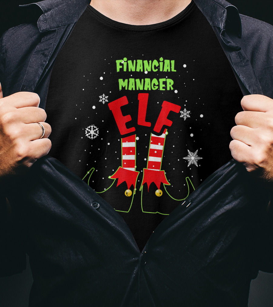 Financial Manager Elf Christmas Snowflake Striped Socks T-Shirt