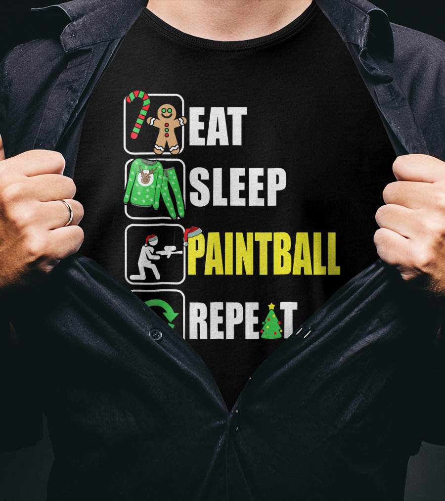 Festive Eat Sleep Paintball Repeat Christmas T-Shirt