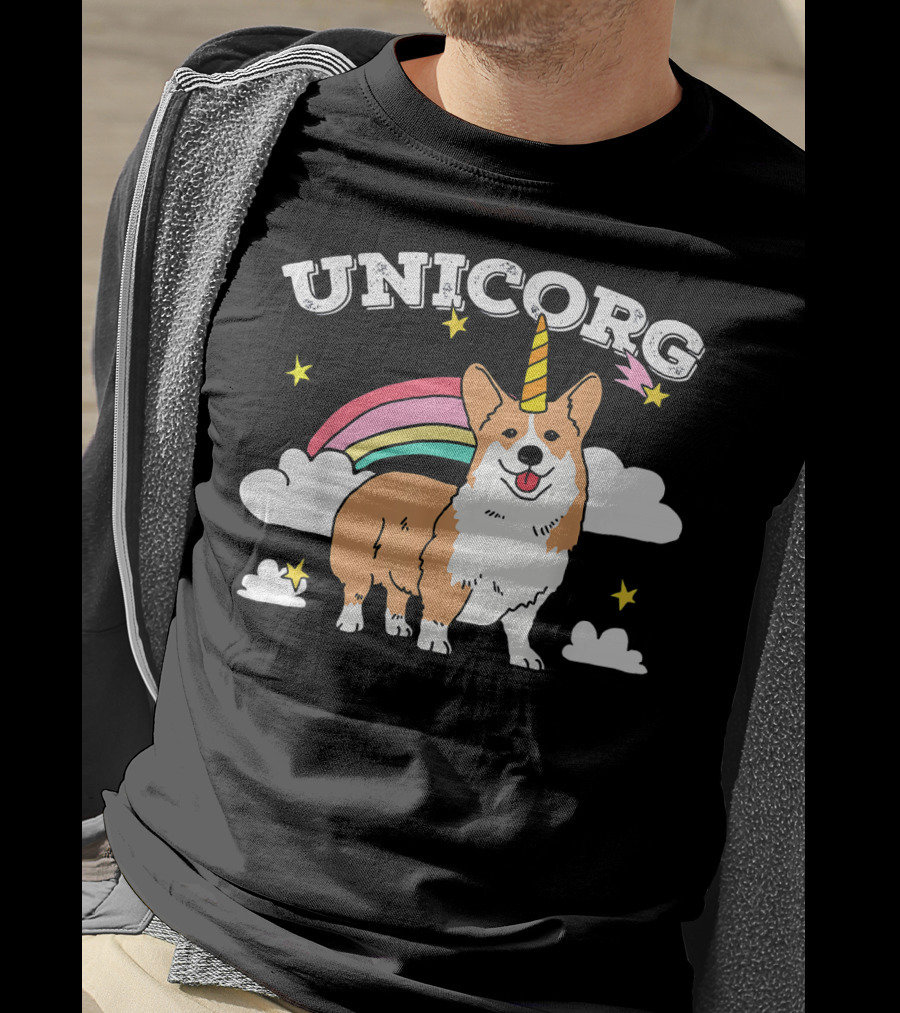 Unicorg Rainbow Unicorn Corgi With Stars And Clouds Birthday T-Shirt