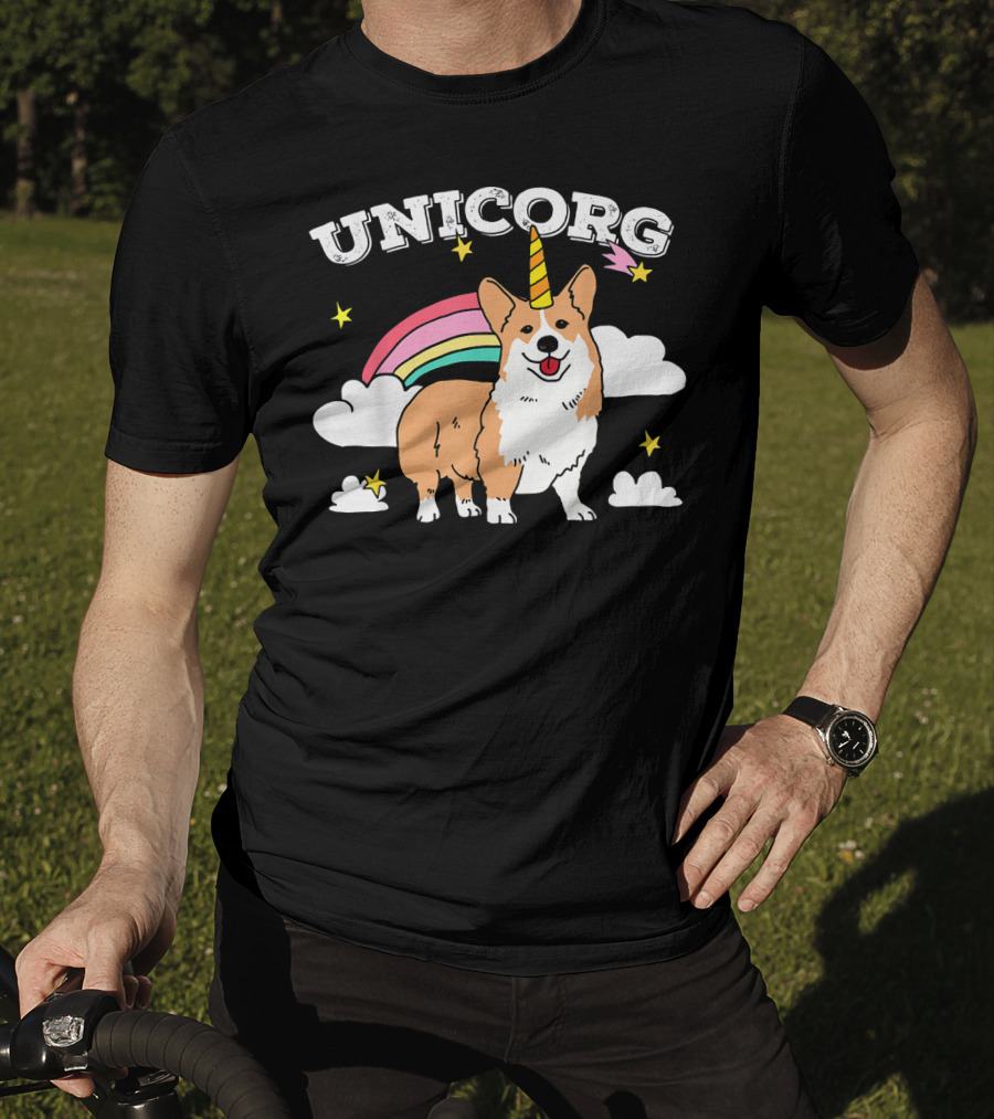 Unicorg Rainbow Unicorn Corgi With Stars And Clouds Birthday T-Shirt