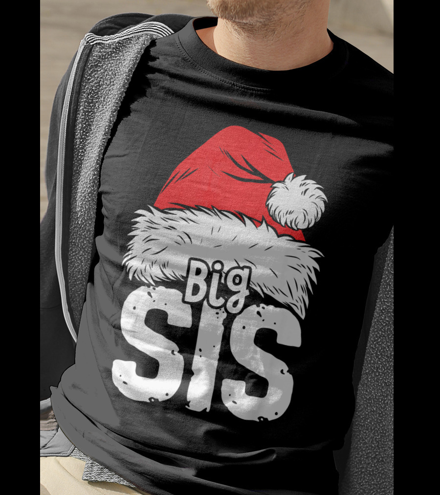 Big Sis Christmas Santa Hat Family T-Shirt
