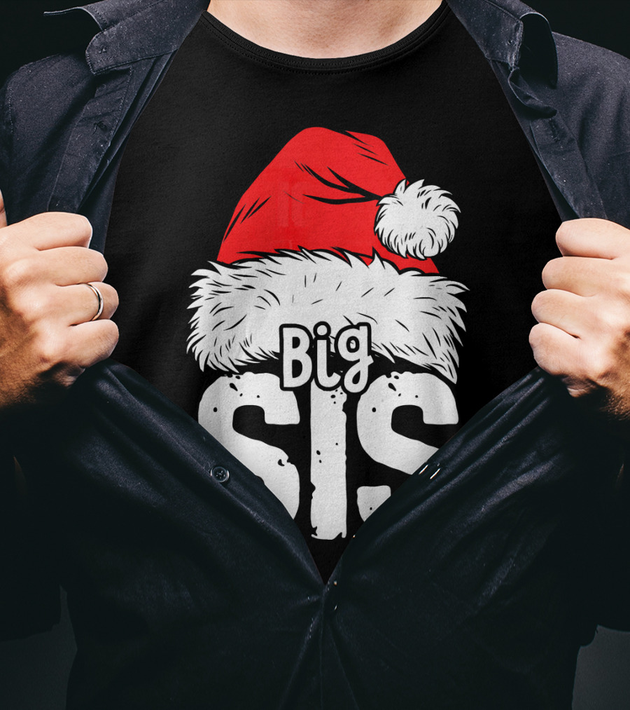 Big Sis Christmas Santa Hat Family T-Shirt