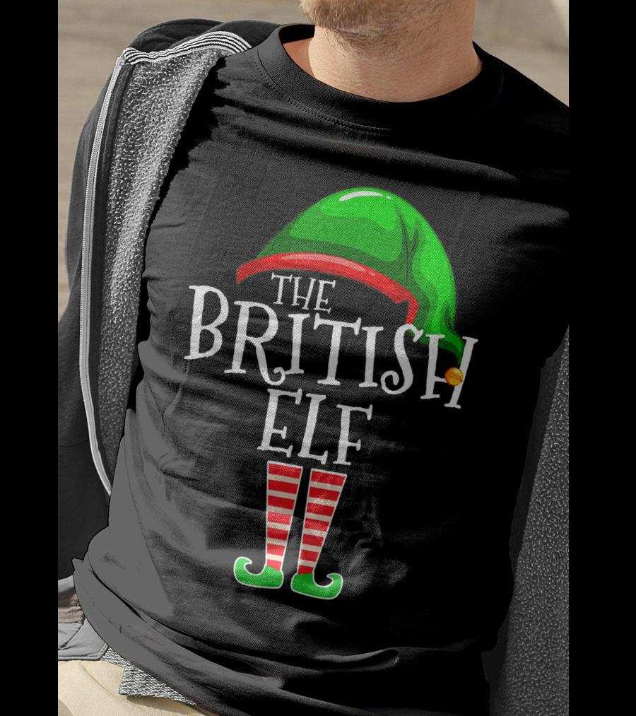 The British Elf Green Hat Red Striped Socks Family Matching Group T-Shirt