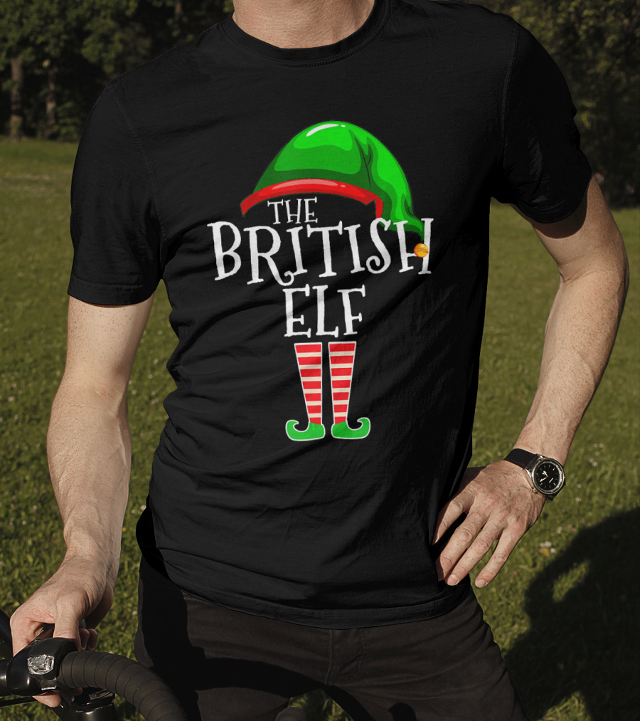 The British Elf Green Hat Red Striped Socks Family Matching Group T-Shirt