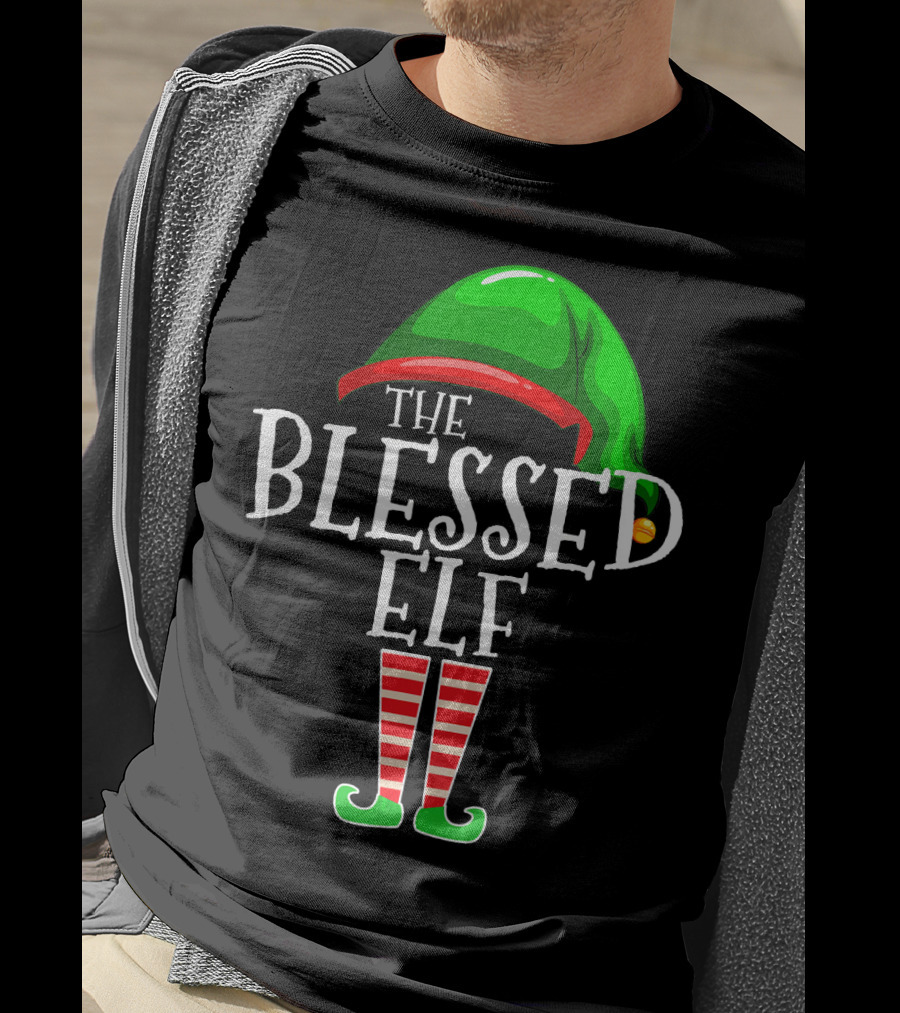 The Blessed Elf Hat And Striped Legs Christmas T-Shirt