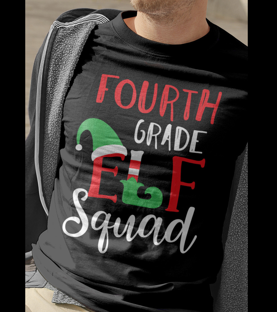 Fourth Grade Elf Squad Christmas Teacher T-Shirt