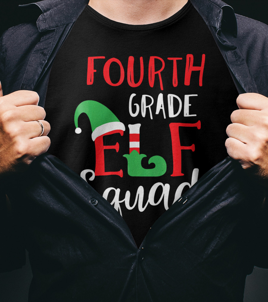 Fourth Grade Elf Squad Christmas Teacher T-Shirt