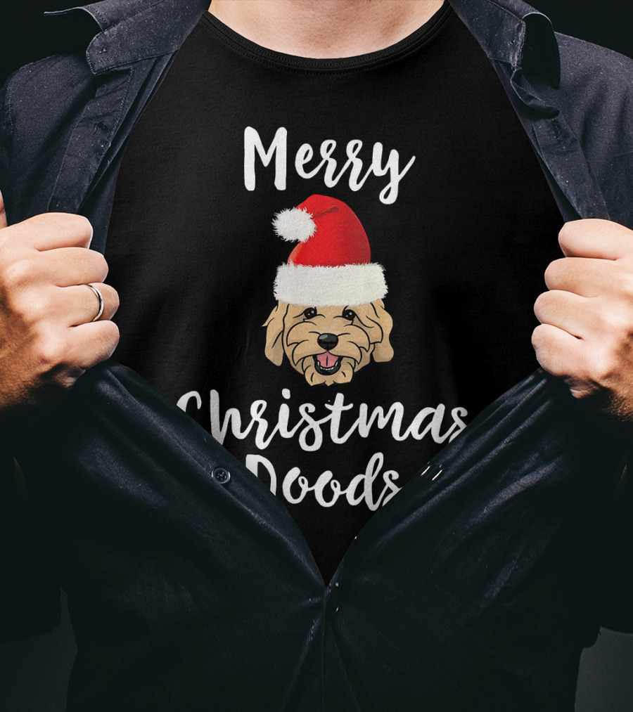 Merry Christmas Doods Santa Hat Goldendoodle Dog T-Shirt