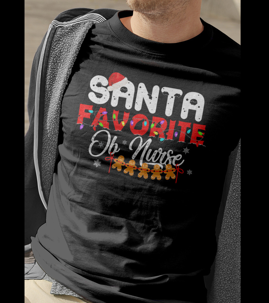 Santa's Favorite OB Nurse Christmas Holiday Gingerbread T-Shirt