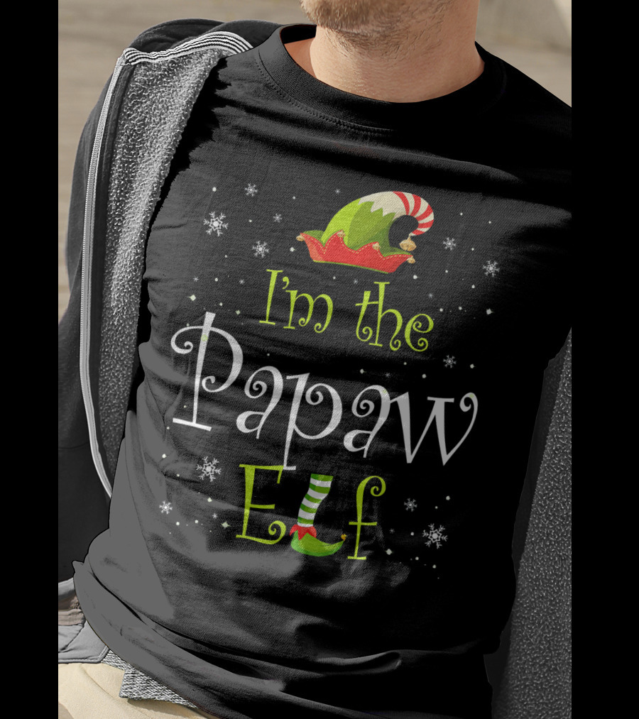 I'm The Papaw Elf Matching Family Group Christmas Snowflakes Hat And Shoe T-Shirt