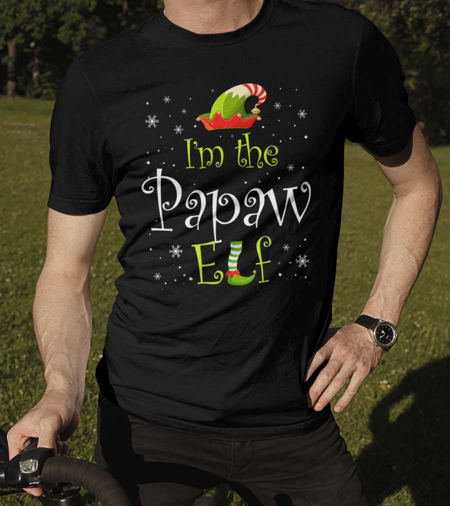I'm The Papaw Elf Matching Family Group Christmas Snowflakes Hat And Shoe T-Shirt