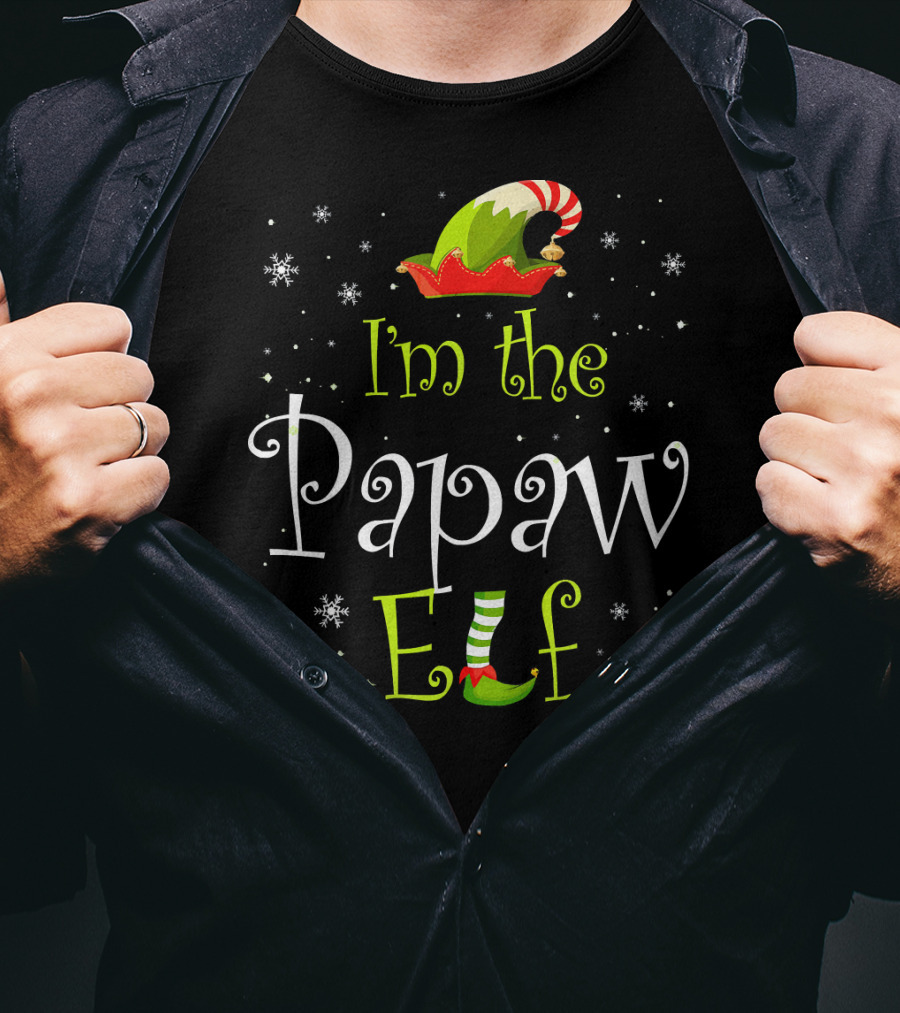 I'm The Papaw Elf Matching Family Group Christmas Snowflakes Hat And Shoe T-Shirt