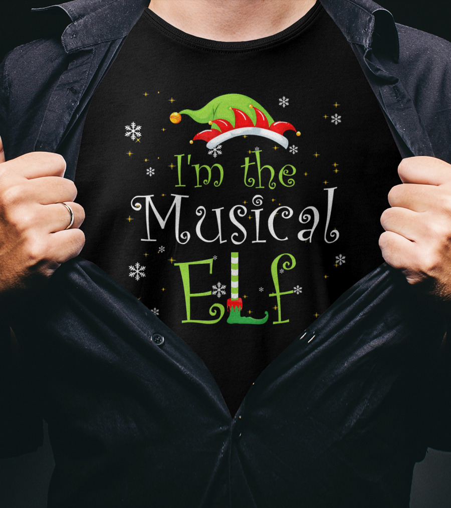 I'm The Musical Elf Snowflakes And Holly Hat T-Shirt