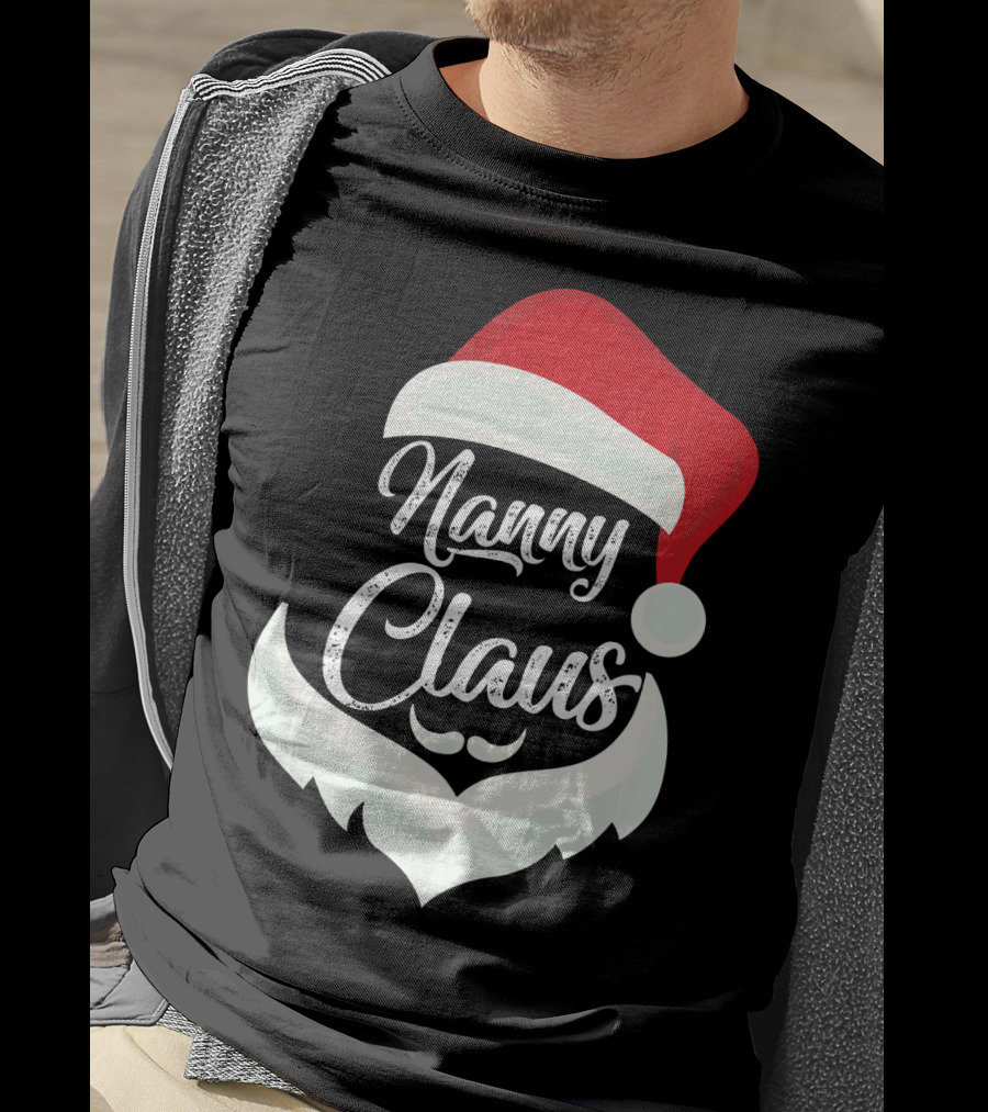 Nanny Claus Santa Hat And Beard Christmas T-Shirt