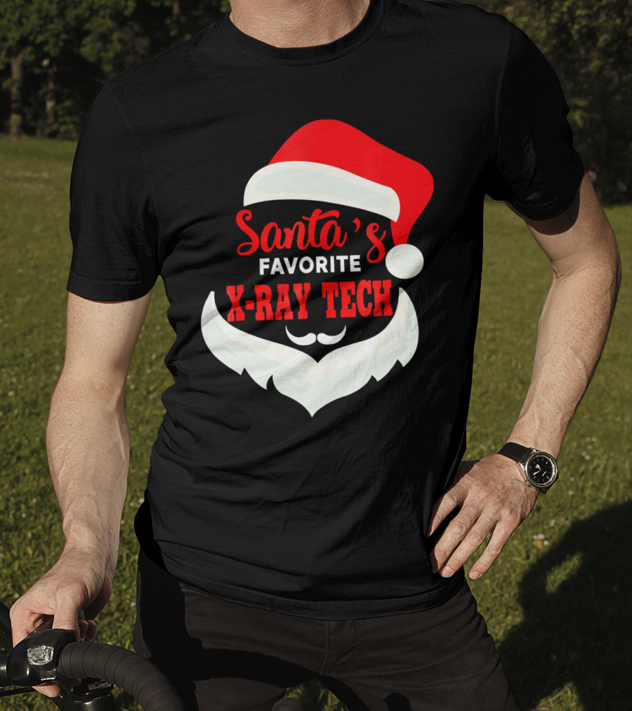 Santa's Favorite X-Ray Tech Christmas Santa Hat And Beard T-Shirt