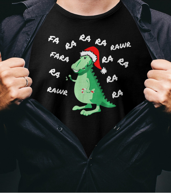T Rex Dinosaur Singing Fa Ra Rawr Christmas Santa Hat T-Shirt