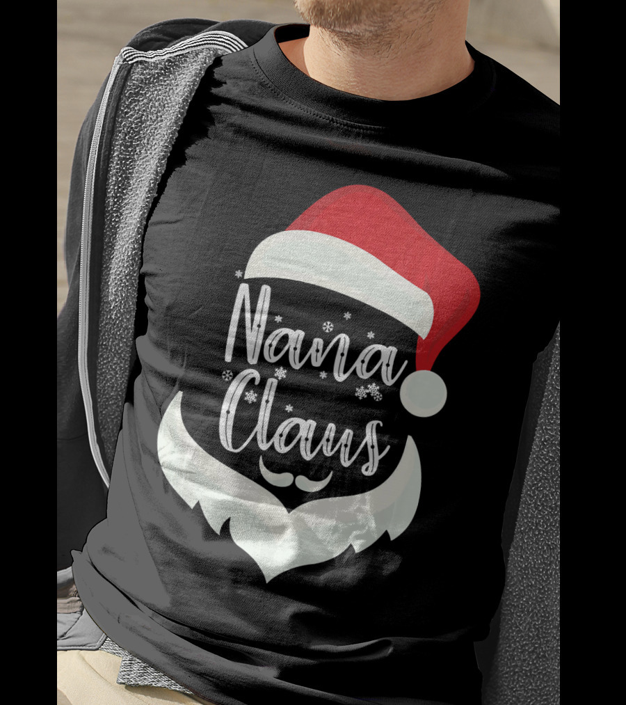 Nana Claus Santa Hat Beard Snowflakes T-Shirt