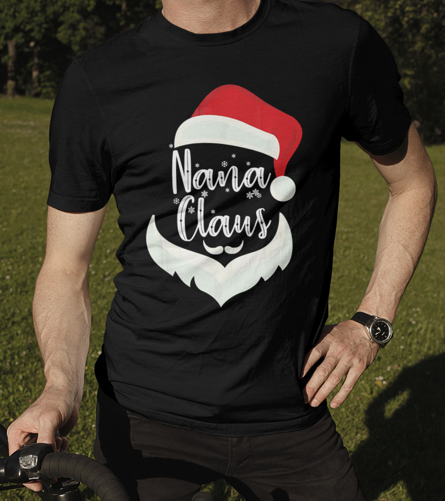 Nana Claus Santa Hat Beard Snowflakes T-Shirt