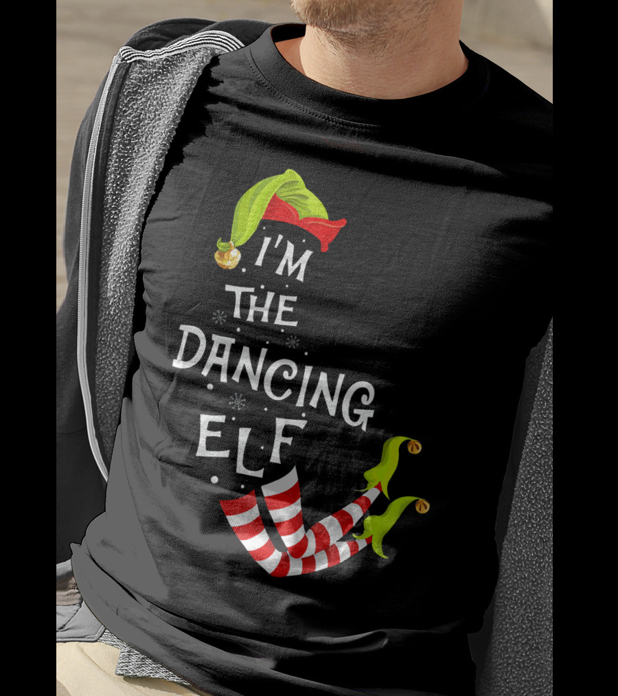 I'm The Dancing Elf Christmas Striped Stockings And Festive Hat T-Shirt