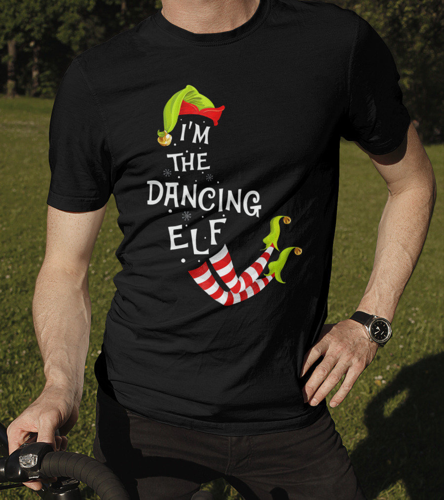I'm The Dancing Elf Christmas Striped Stockings And Festive Hat T-Shirt