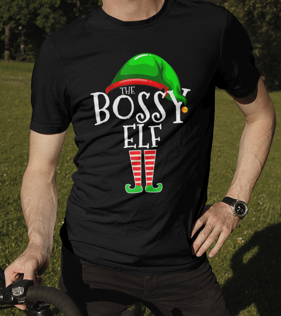The Bossy Elf Green Hat Red Striped Legs T-Shirt