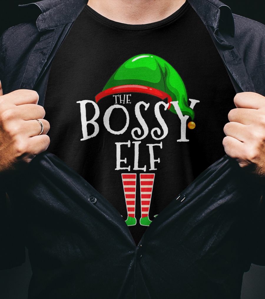The Bossy Elf Green Hat Red Striped Legs T-Shirt