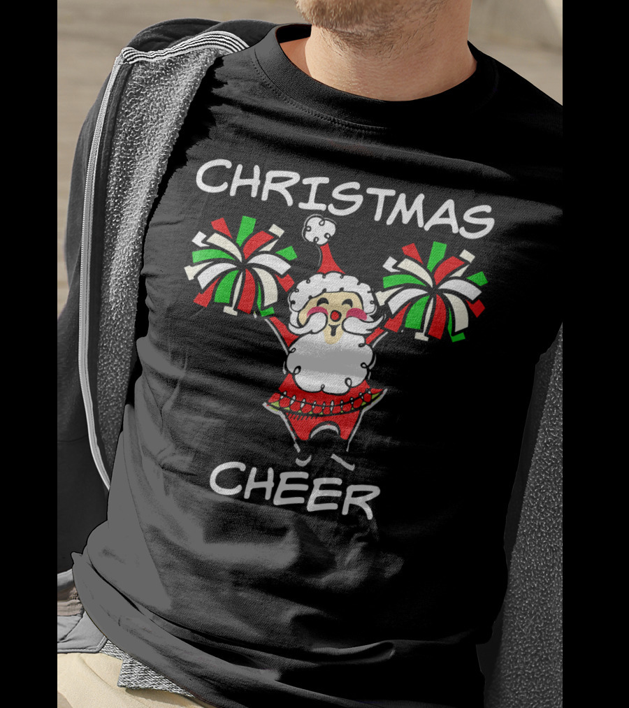 CHRISTMAS CHEER Santa With Festive Holiday Pom-Poms T-Shirt
